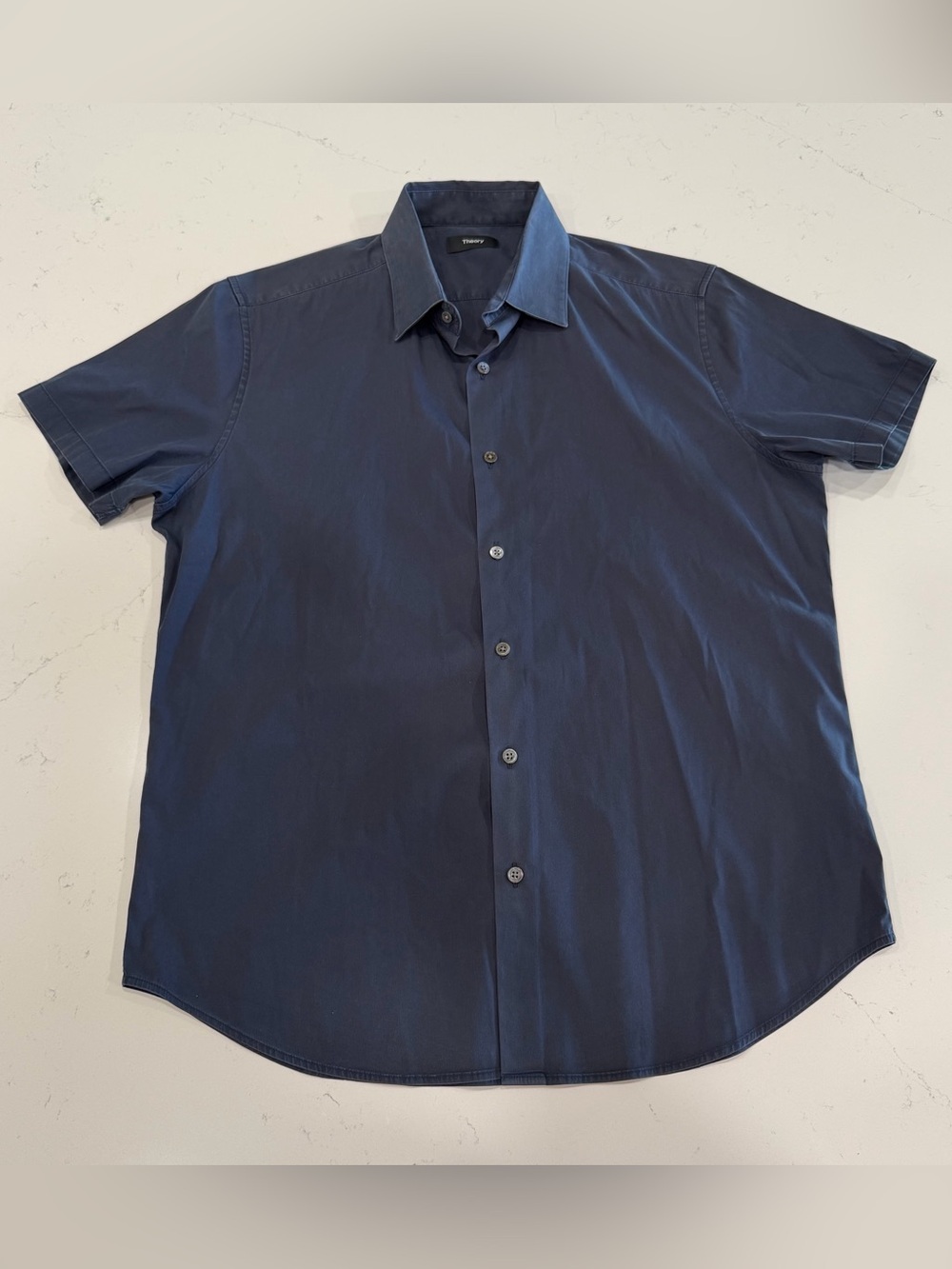 Theory Men's Dark Navy Short-Sleeve Button-Down Shirt - Large